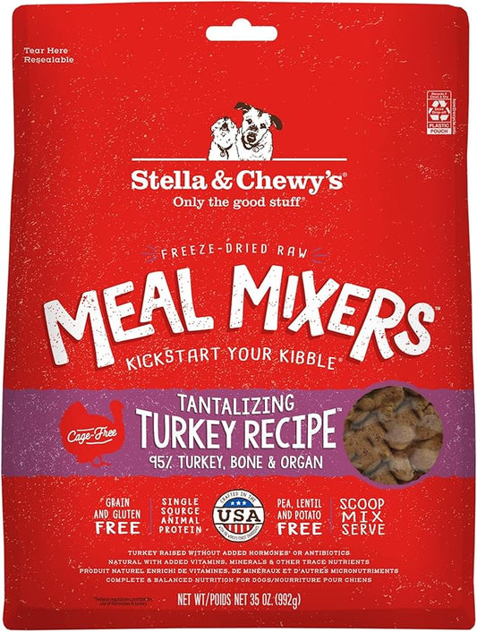 Stella & Chewy's Freeze-Dried Raw Tantalizing Turkey Meal Mixers- Dog Food Topper and Mixer - Made with 95% Cage-Free Turkey, Organs & Bone - Perfect for Picky Eaters - Grain-Free - 35 oz