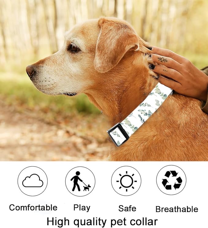 Dog Collar, Cute Dog Collar for Small Medium Large Dogs, Personalized Adjustable Soft Pet Collars with Quick Release Buckle for Walking Running, Cute Boho Leaf