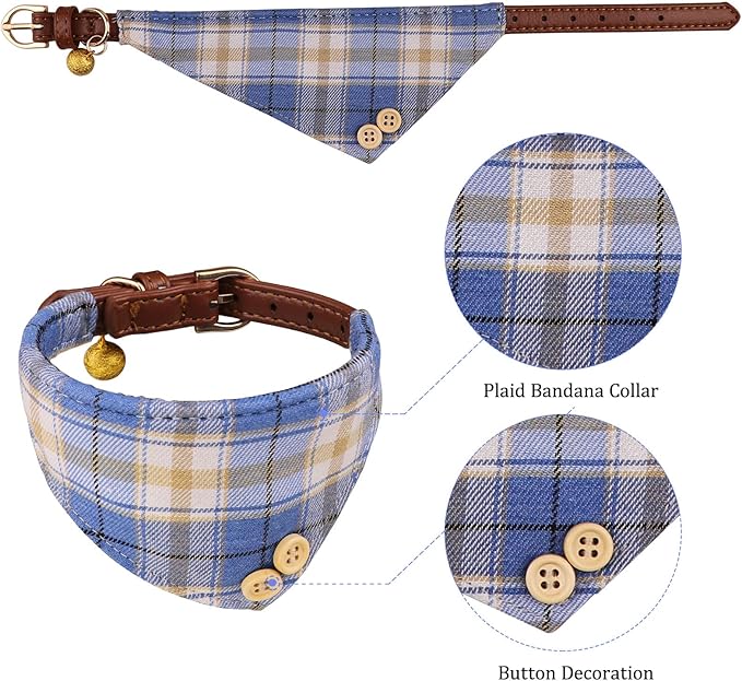 3 PCS Puppy Collar and Leash Set Dog Collars for Small Dogs Dog Bow Tie with Bell Puppy Bandana Leather Dog Collar for Small Dogs Puppies and Cats(Blue)