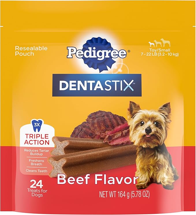Pedigree Dentastix Toy & Small Breed Dog Treats, Beef Flavor, 24 Treats (Pack of 7)