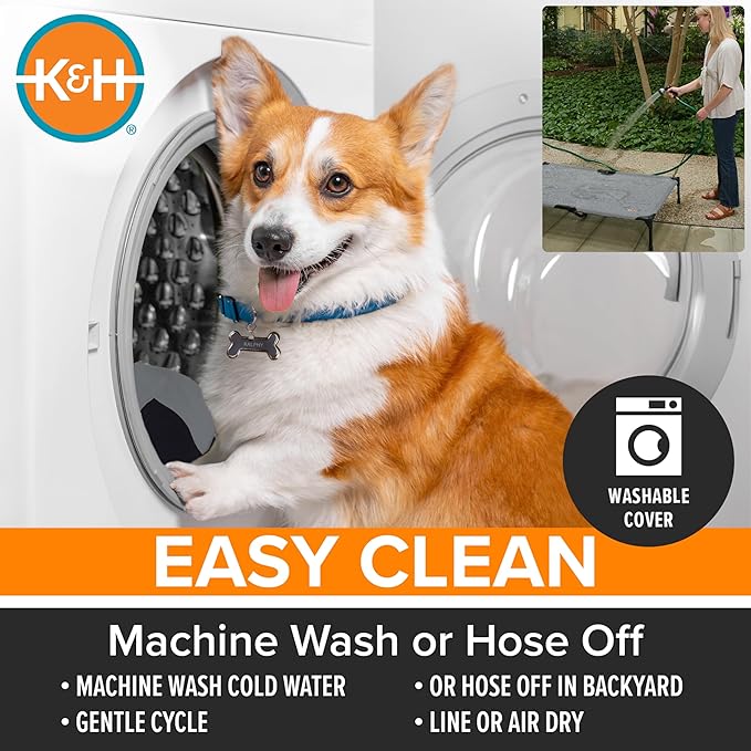 K&H Pet Products Outdoor Elevated Dog Cot, Cooling Raised Bed with Waterproof Breathable Mesh for Large Dogs, Portable Place Bed with Heavy-Duty Metal Frame, Big Hammock Style - Large Tan