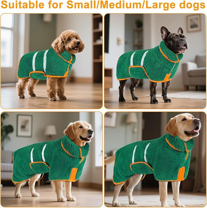 Bienbee Dog Bathrobe, Quick Drying Super Absorbent Dog Robes for After Bath, Warm Keeping Dogs Towel, Dogs Bath Supplies, Dark Green M
