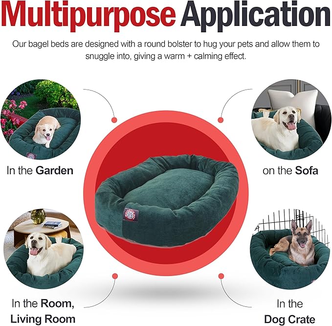 Majestic Pet 52 Inch Micro Velvet Calming Dog Bed Washable – Cozy Soft Round Dog Bed with Spine for Head Support - Fluffy Donut Dog Bed 52x35x11 (inch) – Round Pet Bed X- Large – Marine