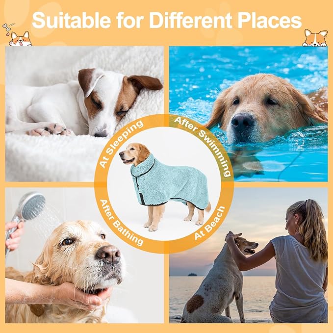 Bienbee Dog Bathrobe, Quick Drying Super Absorbent Dog Robes for After Bath, Warm Keeping Dogs Towel, Dogs Bath Supplies, Light Green XXL