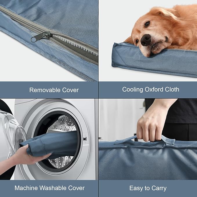 Orthopedic Dog Bed for Large Dogs - Pet Bed with Removable Washable Cover, Large Waterproof Dog Crate Bed for Large Sized Dog with Egg Crate Foam, Blue