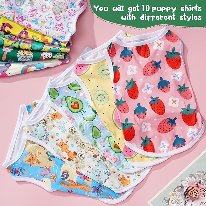 Saintrygo 10 Pcs Lovely Puppy Shirts Print Dog Clothes Breathable Pet Cartoon Dog Shirt Clothes Sweatshirt for Puppy Cat(Medium)