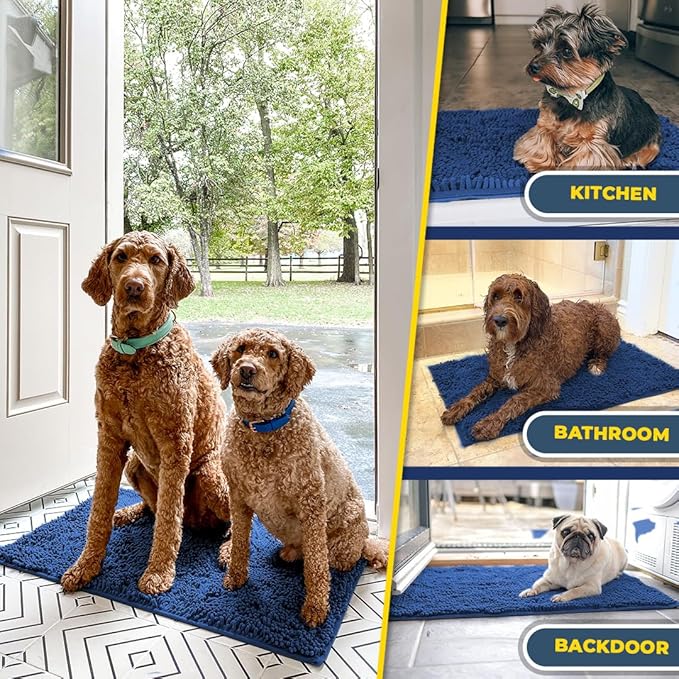 Muddy Mat® Shown on TV – Super Absorbent Microfiber Dog Door Mat for Muddy Paws, Non-Slip Washable Pet Rug, Quick Dry Chenille Entryway Carpet, Machine Washable Indoor Outdoor mat, Navy Blue 60"x48"