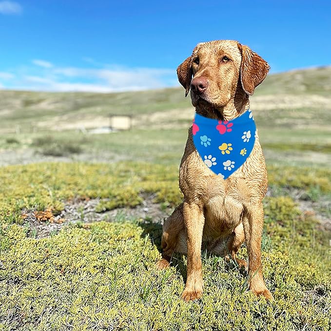 7 PCS Paw Print Dog Bandanas for Large Dog Breed 33 Inch Extra Large Polyester Dogs Bandana XL Scarves Party Grooming L