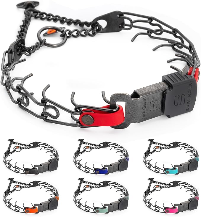 Herm Sprenger Black Stainless Steel Dog Collar with Quick Release ClicLock Buckle and Biothane Insert Training Collar Made in Germany (Cherry Red, 16in x 2.25mm(Neck Size up to 13-14in))