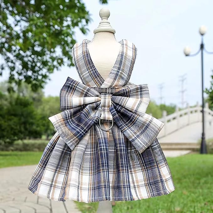 PETCARE Plaid Dog Dress Bow Tie Harness Leash Set for Small Dogs Cats Girl Cute Princess Dog Dresses Spring Summer Puppy Bunny Rabbit Clothes Chihuahua Yorkies Pet Outfits