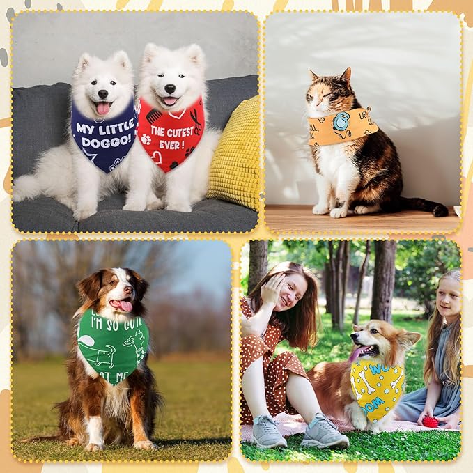 Sweetude 100 Pcs Plaid Dog Bandanas Bulk Paw Print Dog Scarf Bibs Puppy Pet Bandanas with Captions Adjustable Cat Outfit Washable Triangle Scarf Kerchief for Small to Medium(Vivid)