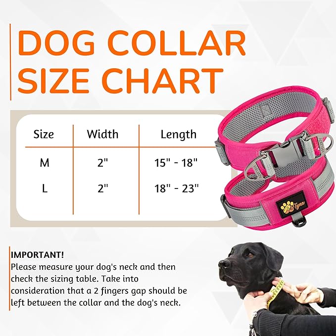 Durable 2-inch AirtTag Dog Collar for Medium Dogs – Reflective, Heavy-Duty Metal Buckle, Comfortable Mesh Lining, Includes Patch and AirTag Holder (Pink, Medium: Fit 15" - 18" Neck)