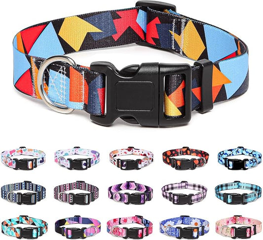 Adjustable Dog Collar with Patterns, Ultra Comfy Soft Nylon Breathable Pet Collar for Small Medium Large Dogs (L, Color Block)