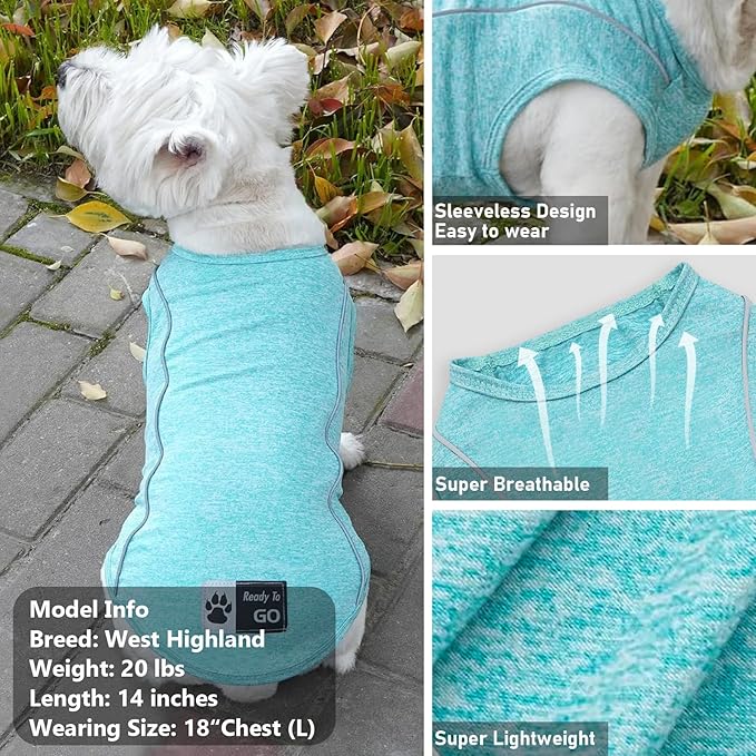 KYEESE Dog Shirt for Small Dogs Quick Dry Soft Breathable Dog T-Shirt with Reflective Stripe Lightweight Tank Top Sleeveless Vest Pet Clothes UV Protection, Lake Blue, XL