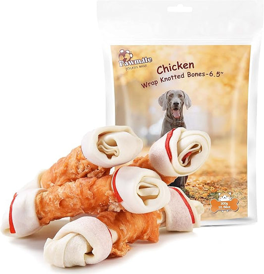 Large Size Chicken Wrapped Rawhide Bones for Large Breed, Long Lasting Chew with Taurine Dog Treats Teeth Cleaning Snacks for Medium Large Dogs 5 Counts