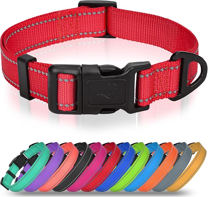 Joytale Small Dog Collar, Reflective and Adjustable Nylon Collar with Quick-Release Buckle, Lightweight No-Choke Design for Small Dogs, Red, 5/8" Width