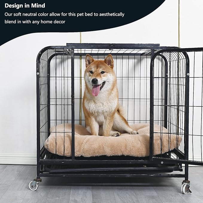 Dog Beds for Large Sized Dog Washable fit Metal Crates Machine Washable 36 inch Pet Crate Pad with Anti-Slip Bottom,Extra Soft Kennel Pad Sleeping Mat,36 x 24 Light Brown