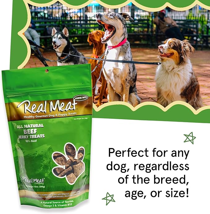 Real Meat Dog Treats - Three 12oz Bag of Bite-Sized Air-Dried Beef Jerky for Dogs - Grain-Free Jerky Pet Treats with 95% Free-Range, Grass Fed Beef - All-Natural High Protein Treats