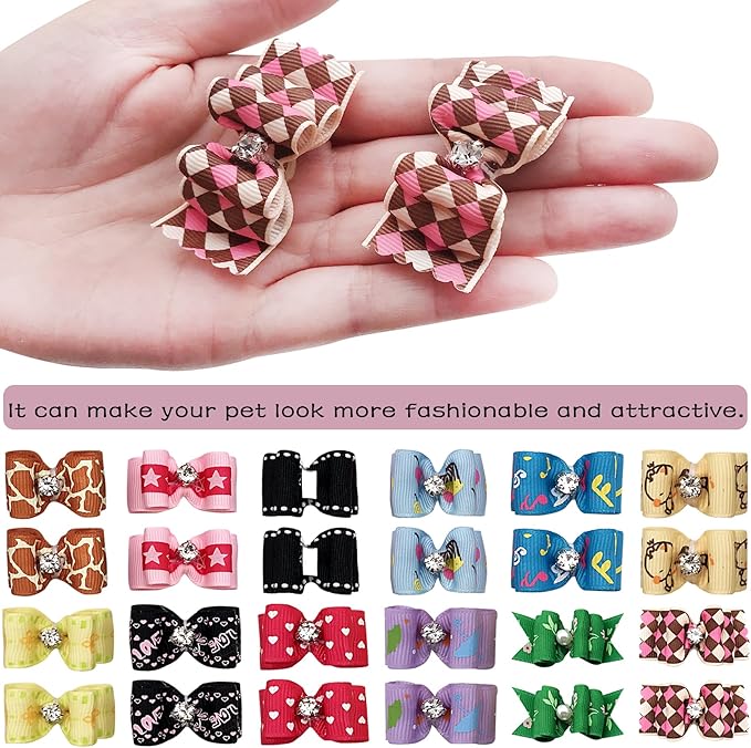 PET SHOW 50pcs Small Dog Hair Bows with Rubber Bands for Medium Dogs Puppies Cats Kittens Rabbits Topknot Grooming Costumes Hair Accessories