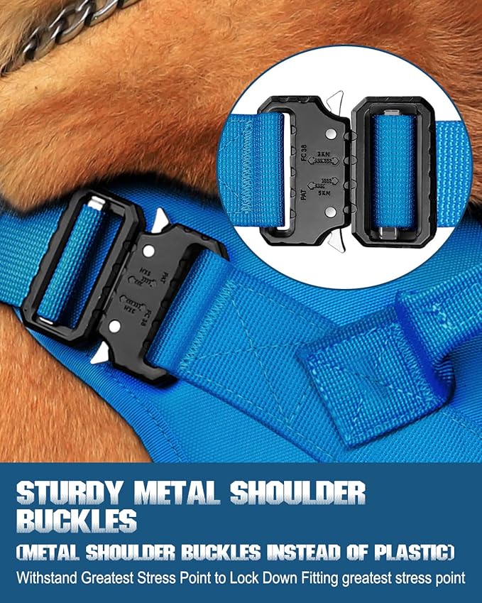 Tactical Dog Harness - PETNANNY Dog Harness Service Dog Vest for Large Breed Dog, Hook and Loop Panel for Service Dog Patchs, Work Dog MOLLE Vest with Handle for Walking Hiking Training(Blue,M)