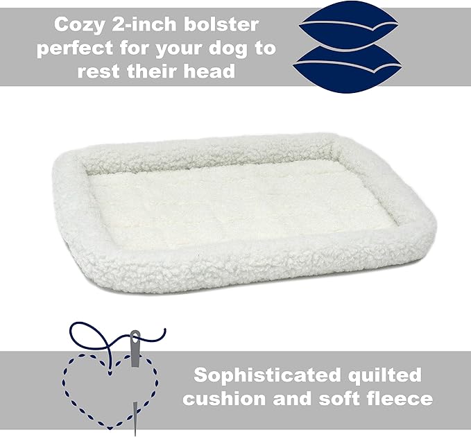 MidWest Homes for Pets Bolster Dog Bed 18L-Inch White Fleece Dog Bed or Cat Bed w/Comfortable Bolster | Ideal for Toy Dog Breeds & Fits an 18-Inch Dog Crate | Easy Maintenance Machine Wash & Dry