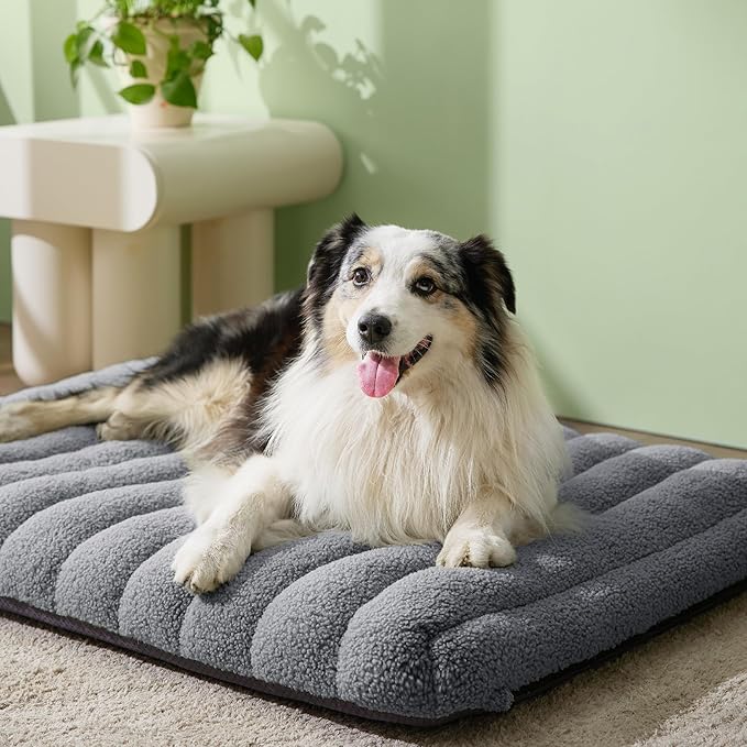 Lesure Cute Orthopedic Dog Bed Large Sized Dog, Waterproof Chic Flat Pet Beds with Removable Washable Cover, Fuzzy Thick Egg Crate Foam Pet Mat for Indoor Use (36" x 27", Grey)