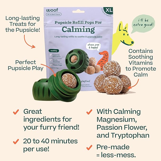 WOOF Pupsicle Refill Pops for Calming - Calming Dog Treats - Long-Lasting Refills for The Pupsicle Toy to Promote Calm - Magnesium for Dogs- XL Pops - 5 Count