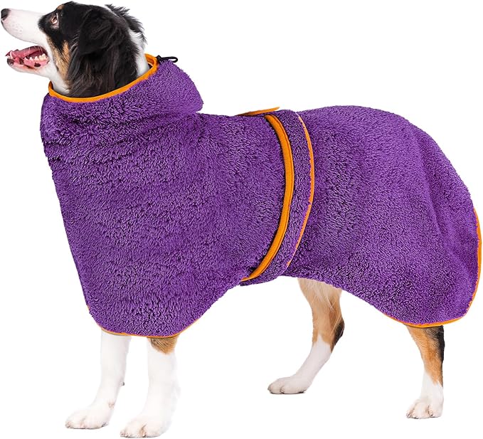 Bienbee Soft Dog Bathrobe,Super Absorbent & Quick-Drying Dog Robe with Hood, Cozy Drying Coat for After Bath, Purple XXL
