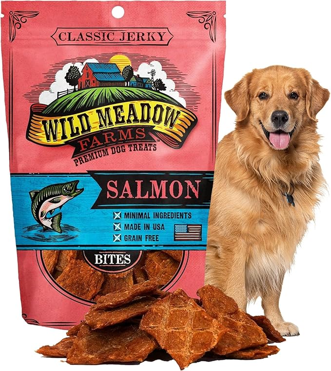 Wild Meadow Farms - Classic Salmon Bites, Soft Jerky Treats for Dogs, Grain-Free & All-Natural, Ideal for Training, Portioning, and High-Value Rewards for All Breeds & Ages - 3.5 Ounce Pouch