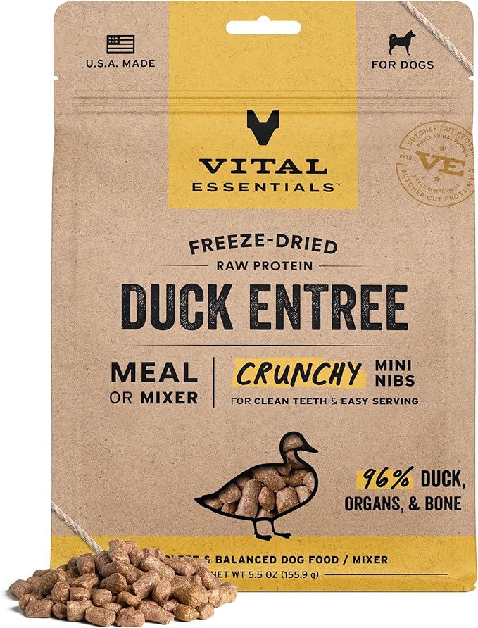 Vital Essentials® Freeze-Dried Raw Duck Entree & Mixer Dog Food Crunchy Mini Nibs, 5.5 oz