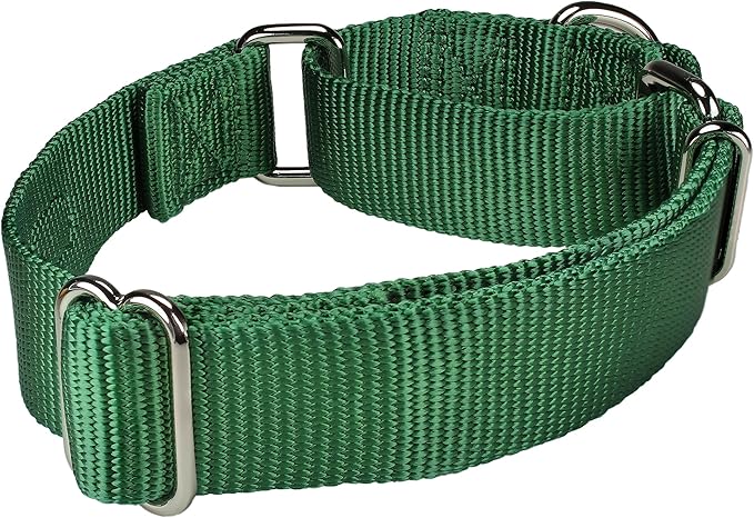 Mikivery Martingale Dog Collar Nylon Adjustable and Safety Training Colourful Comfortable Metal Buckle Pet Collars for Small Medium and Large Dogs(Dark Green,L)
