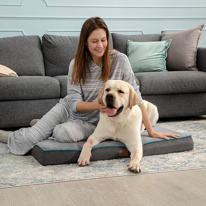 Bedsure Memory Foam Dog Crate Bed for Extra Large Dogs - XL Orthopedic Waterproof Pet Beds with Removable Washable Water-Resistant Cover and Nonskid Bottom - Plush Flannel Fleece Top Pet Mat, Grey