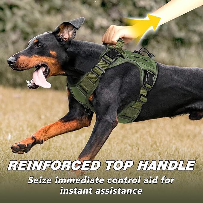 WINGOIN Green Harness with Handle Tactical Dog Harness Vest for Large Medium Dogs No Pull Adjustable Reflective K9 Military Dog Vest Harnesses for Walking, Hiking, Training(M)