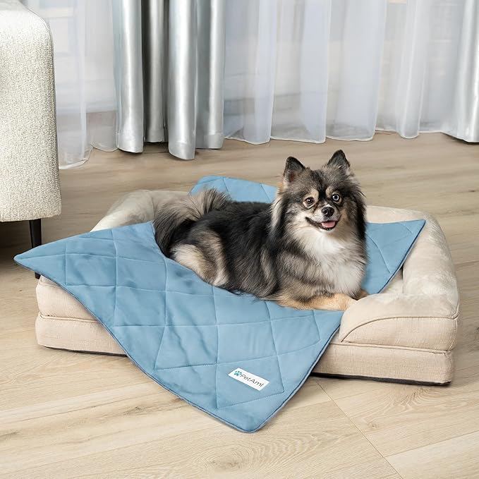 PetAmi Premium Cooling Dog Blanket | Lightweight Fluffy Pet Throw Blanket Bed Cover for Dogs, Cat, Puppies | Pet Blanket Furniture Protector Couch Sofa | Reversible Fuzzy Cozy | 24x32, Dusty Blue