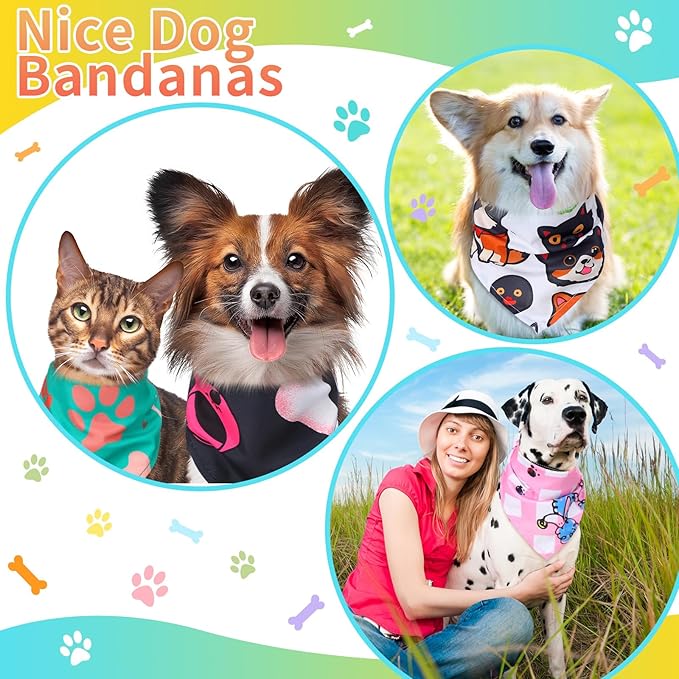 100 Pcs Dog Bandanas Bulk Pet Bibs Colorful Triangle Scarf Pet Bandanas for Medium Large Dogs Spring Summer Birthday Costume Decoration (Paw)