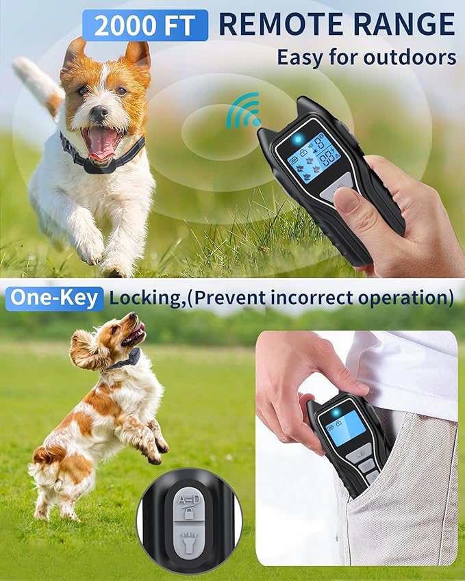 Dog Shock Collar with Remote Control - Rechargeable Dog Training Collar, IPX7 Waterproof E Collar for Dogs with 4 Safe Modes Flashlight Beep Vibration Shock Ideal for All Dog Sizes (8-150lbs) Grey