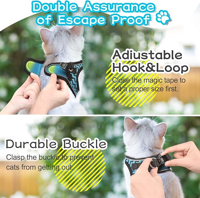 Cat Harness and Leash Escape Proof,Adjustable Soft Mesh Kitten Vest Harness for Walking Reflective Pet Harness for Cat Small Dogs Puppy