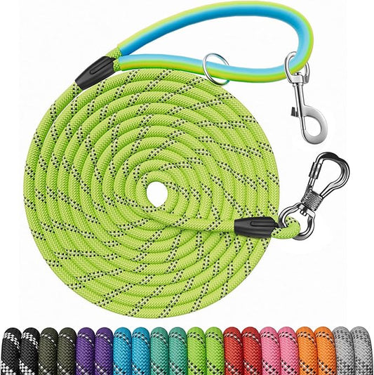 NTR 15FT Training Leash for Dogs, Nylon Rope Dog Leash with 2 Swivel Hooks and Comfortable Padded Handle, Cat Puppy Leash Lead for Small Medium Large Dogs Training, Playing, Camping, or Backyard