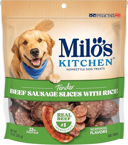 Milo's Kitchen Homestyle Dog Treats, Beef Sausage Slices, 10 Ounce, High Protein, No Artifical Flavors