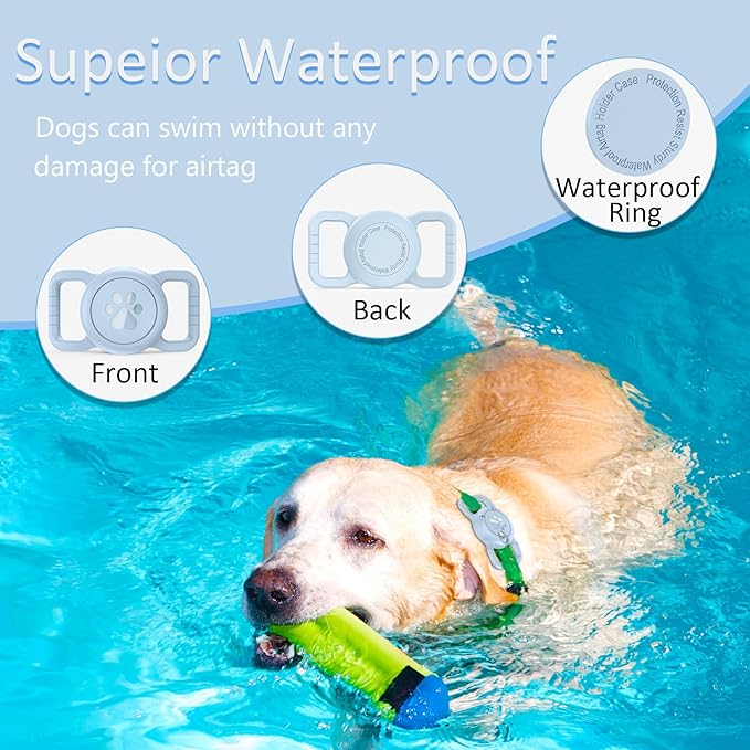 Dog Airtag Holder, Waterproof Airtag Holder for Dog Collar, Fit Most of Collar Widths, Silicone Full Body Covered Anti-Lost Protective Air Tag Case, Ease of Installation, 1 Pack Light Blue