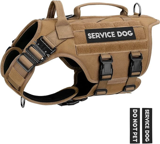 Tactical Dog Harness - PETNANNY Dog Harness Service Dog Vest for Large Breed Dog, Hook and Loop Panel for Service Dog Patch, Work Dog MOLLE Vest with Handle for Walking Hiking Training(Khaki,L)