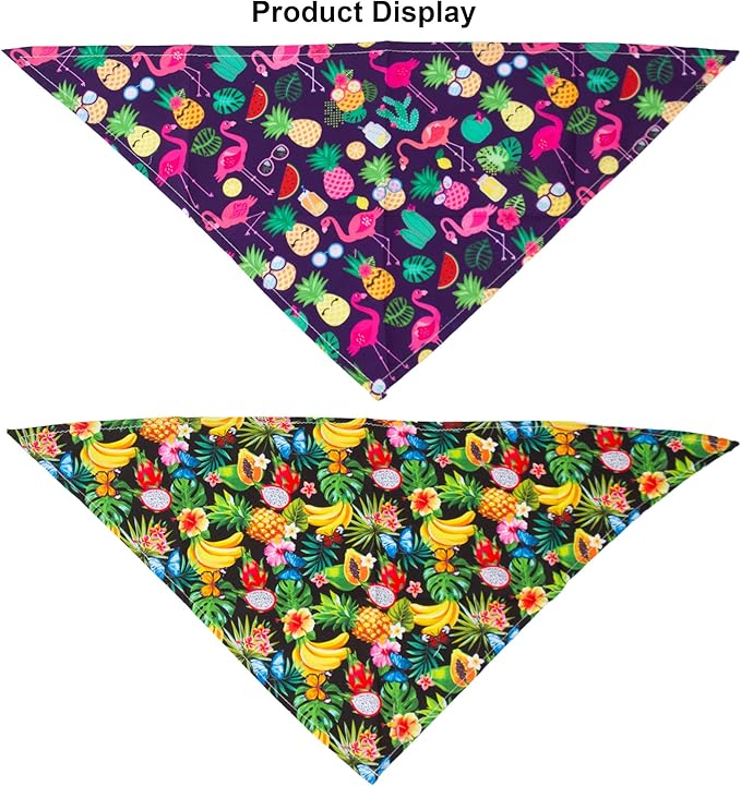 ADOGGYGO Summer Hawaii Dog Bandana, 6 Pack Flamingo & Fruit Pattern Triangle Summer Bandanas for Medium Large Dogs Pets (Large)