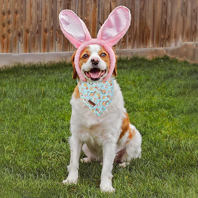 Unique Style Paws Dog Easter Bandanas 2Pcs Washable Cotton Triangle Sports Rabbit Egg Dog Scarfs for Small Medium Large Dogs and Cats