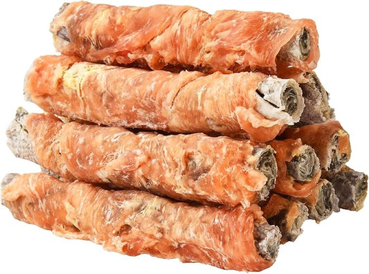 ASMPET Dog Treats, Chicken Wrapped Fish Skins Rich in Omega3 Rawhide-Free Grain-Free High Protein Low Fat Health Dog Bones for Small Medium Large Breeds (5 pcs,10.6 oz)