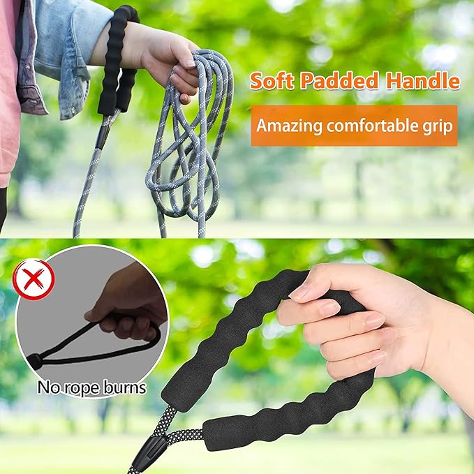 NTR Heavy Duty Dog Leash,15FT Long Rope Leash for Dog Training with Swivel Lockable Hook,Reflective Threads and Comfortable Handle for Walking,Hunting,Camping for Medium and Large Dog, Purple/Green