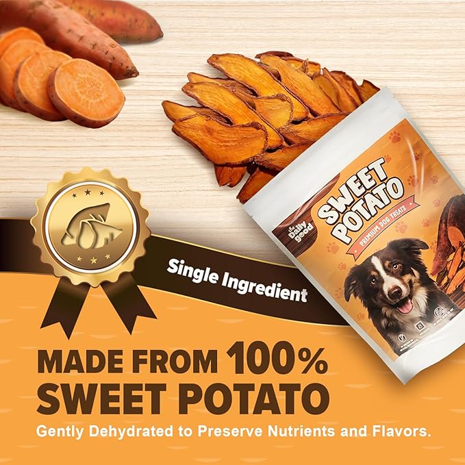 Sweet Potato Chews for Dogs- 100% All-Natural Single Ingredient Dog Treats- Crispy & Crunchy, Hypoallergenic, Grain Free, Easy to Digest, Perfect for Dogs of All Breeds and Sizes, 8 oz