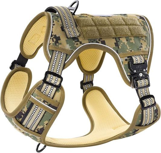 PawsPassion Tactical Dog Harness for Small Dogs, Chew-Proof Metal Hardware, Heavy Duty No Pull Dog Harness, Reflective Strips, Adjusting Ring, MOLLE System, Hook and Loop Panel (Forest Recon, S)