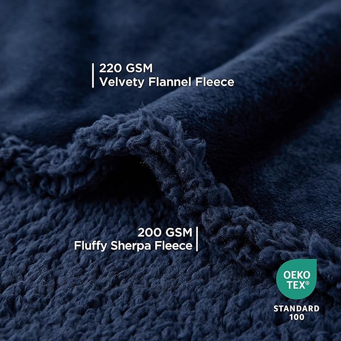Bedsure Waterproof Blanket for Bed - Sherpa Fleece Waterproof Dog Blankets for Large Dogs, Pet Blankets for Bed/Couch/Dog Crate, Soft Plush Reversible Furniture Protector, Queen, 90"x86", Navy