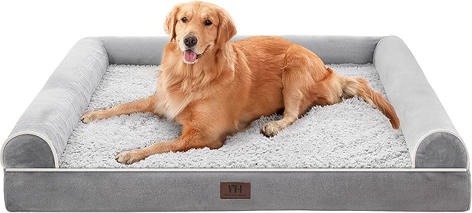 WESTERN HOME Large Dog Bed, Orthopedic Dog Beds with Waterproof Lining, XL Pet Couch with Removable Washable Cover and Nonskid Bottom, Grey