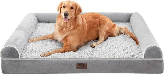 WESTERN HOME Dog Beds Large Sized Dog, Orthopedic Large Pet Bed with Waterproof Lining, Removable Washable Cover and Nonskid Bottom, Medium Couch, Grey